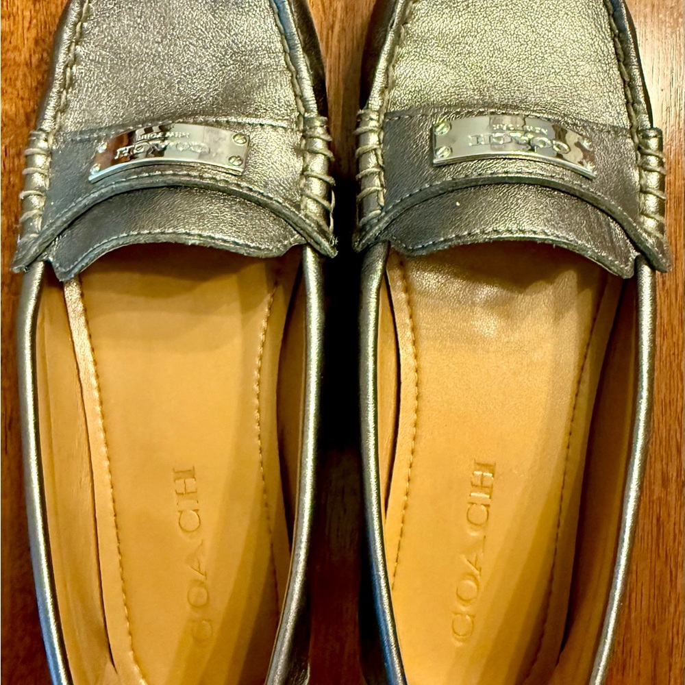 Coach Silver Leather Loafers with Silver Accent - Picture 2 of 6